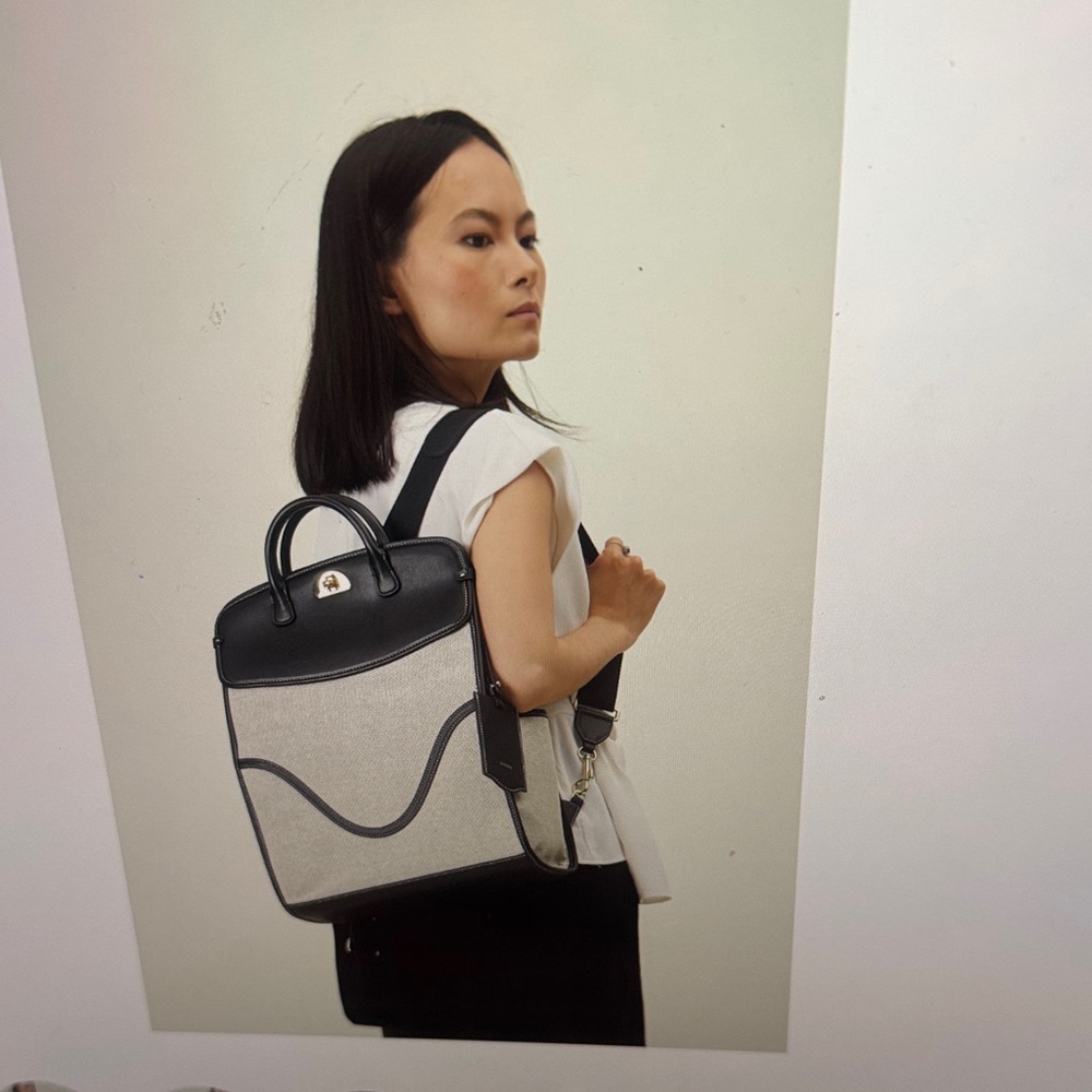 Two-Tone Black and Gray Structured Backpack Tote - Picture 2 of 13